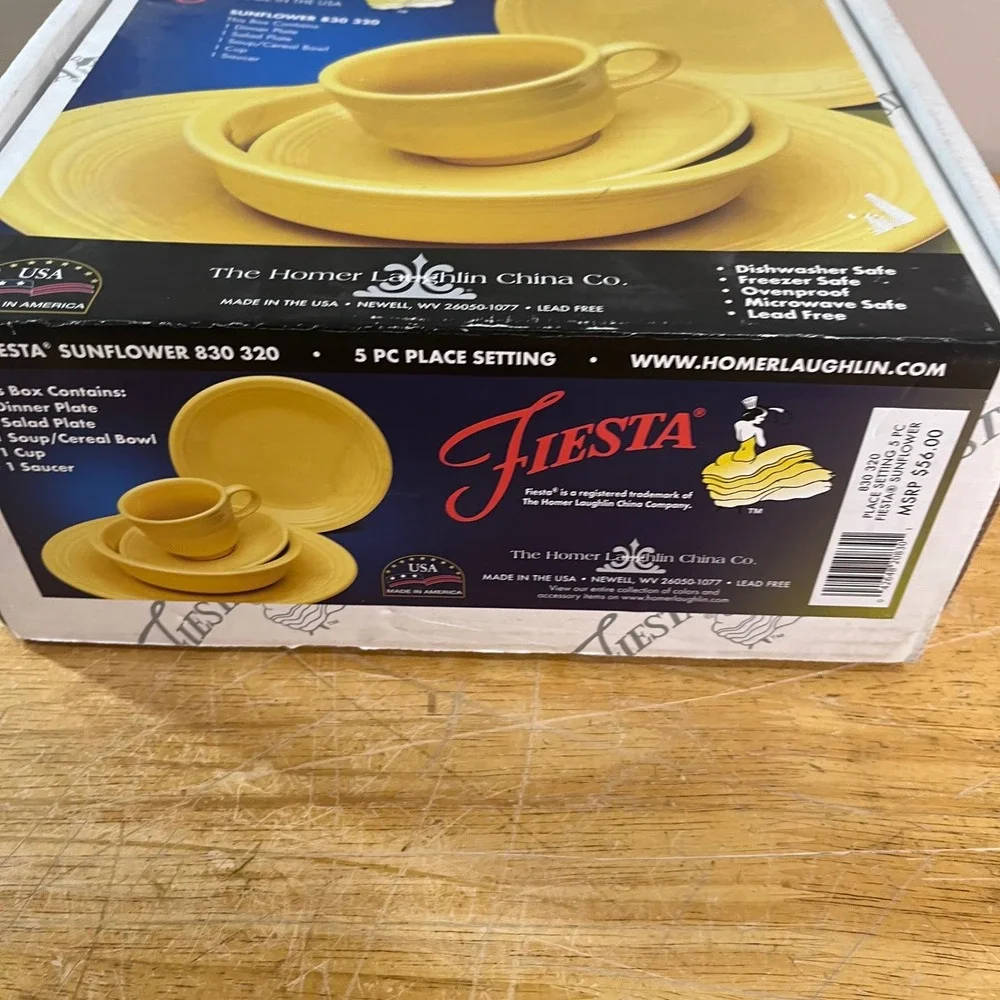 Fiesta Sunflower 5 Pc Place Setting Yellow 830 320 Homer Laughlin Vtg Style NEW